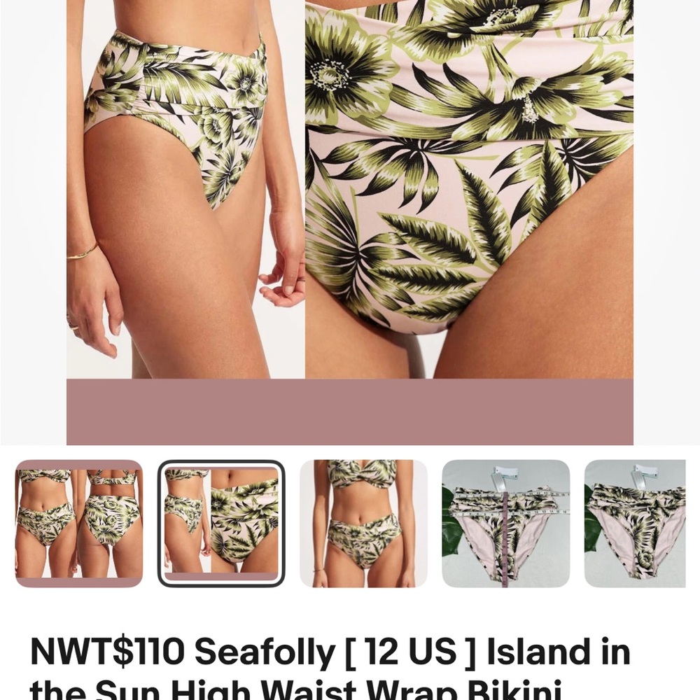 Seafolly Pink Tropical High Waist tummy control Wrap Bikini Bottom